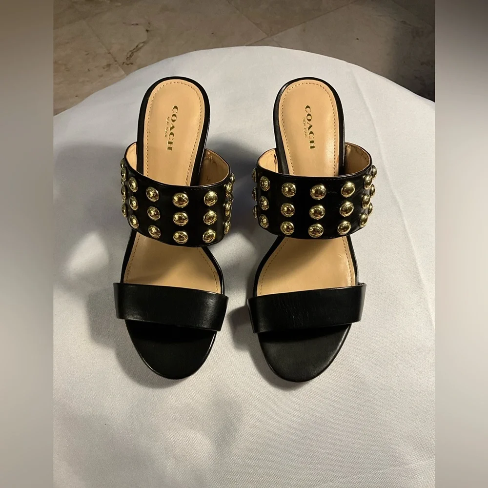 New Fabulous COACH Dark Brown High Heel Sandals Size 9B - Picture 2 of 5